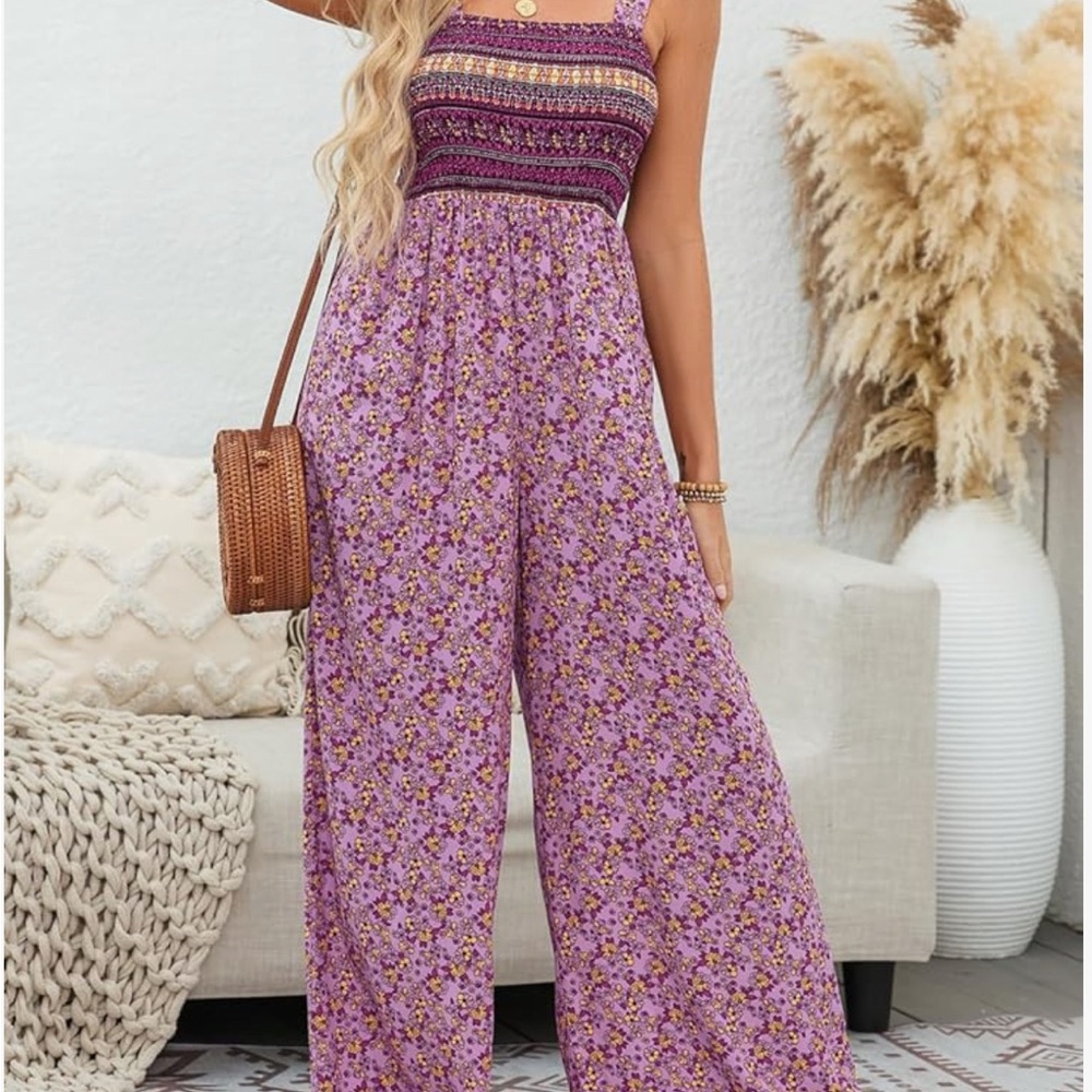 Chic Floral Purple Jumpsuit - Picture 2 of 5